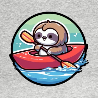 Kayaking Sloth Manga Design - Adorable River Adventure T-Shirt